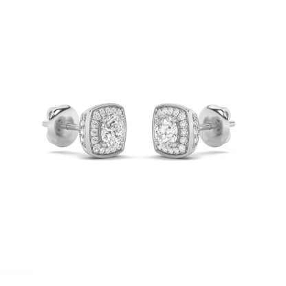 Round Shaped Lab Grown Diamond (F/VS) Halo Stud Earrings in 14K Gold