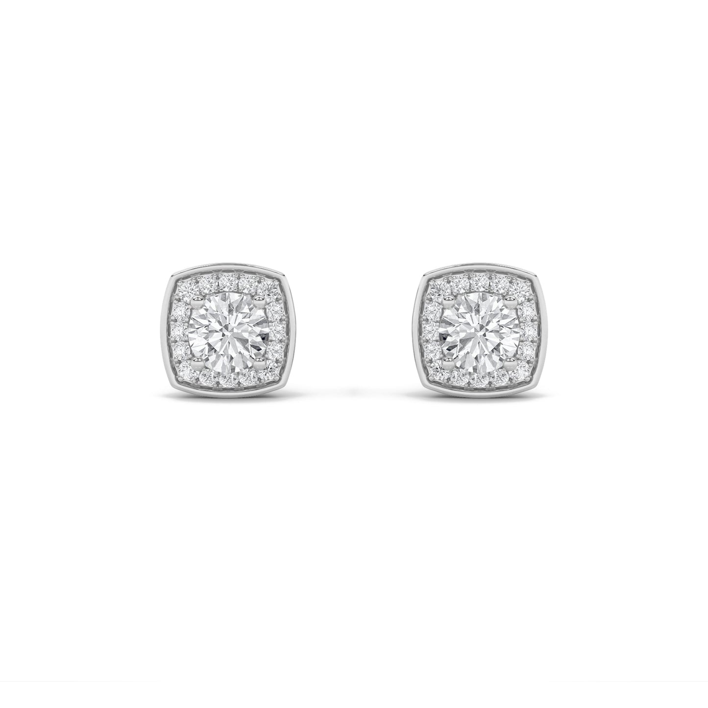Round Shaped Lab Grown Diamond (F/VS) Halo Stud Earrings in 14K Gold