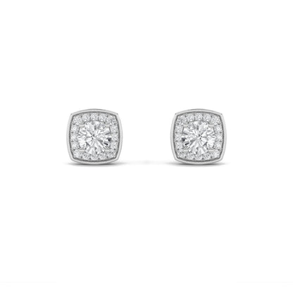Round Shaped Lab Grown Diamond (F/VS) Halo Stud Earrings in 14K Gold
