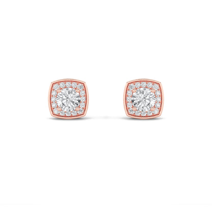 1Cttw Round Shaped Lab Grown Diamond (F/VS) Halo Stud Earrings in 14K Gold