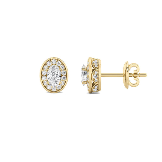Oval Shaped Lab Grown Diamond (F/VS) Halo Stud Earrings in 14K Gold