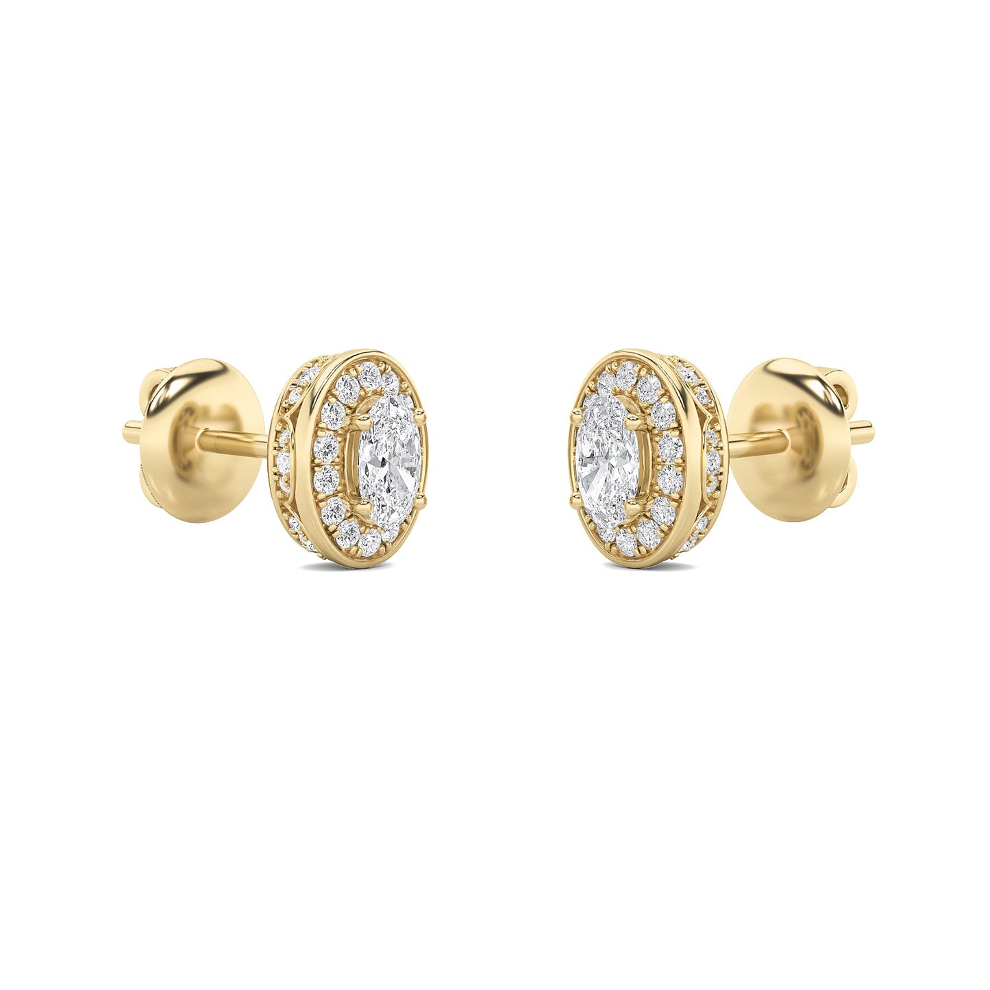 Oval Shaped Lab Grown Diamond (F/VS) Halo Stud Earrings in 14K Gold