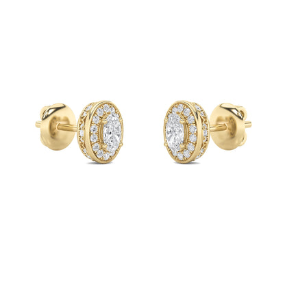 Oval Shaped Lab Grown Diamond (F/VS) Halo Stud Earrings in 14K Gold