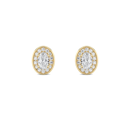 Oval Shaped Lab Grown Diamond (F/VS) Halo Stud Earrings in 14K Gold