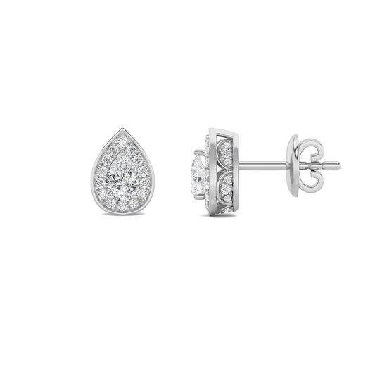Pear Shaped Lab Grown Diamond (F/VVS) Halo Stud Earrings in 14K Gold
