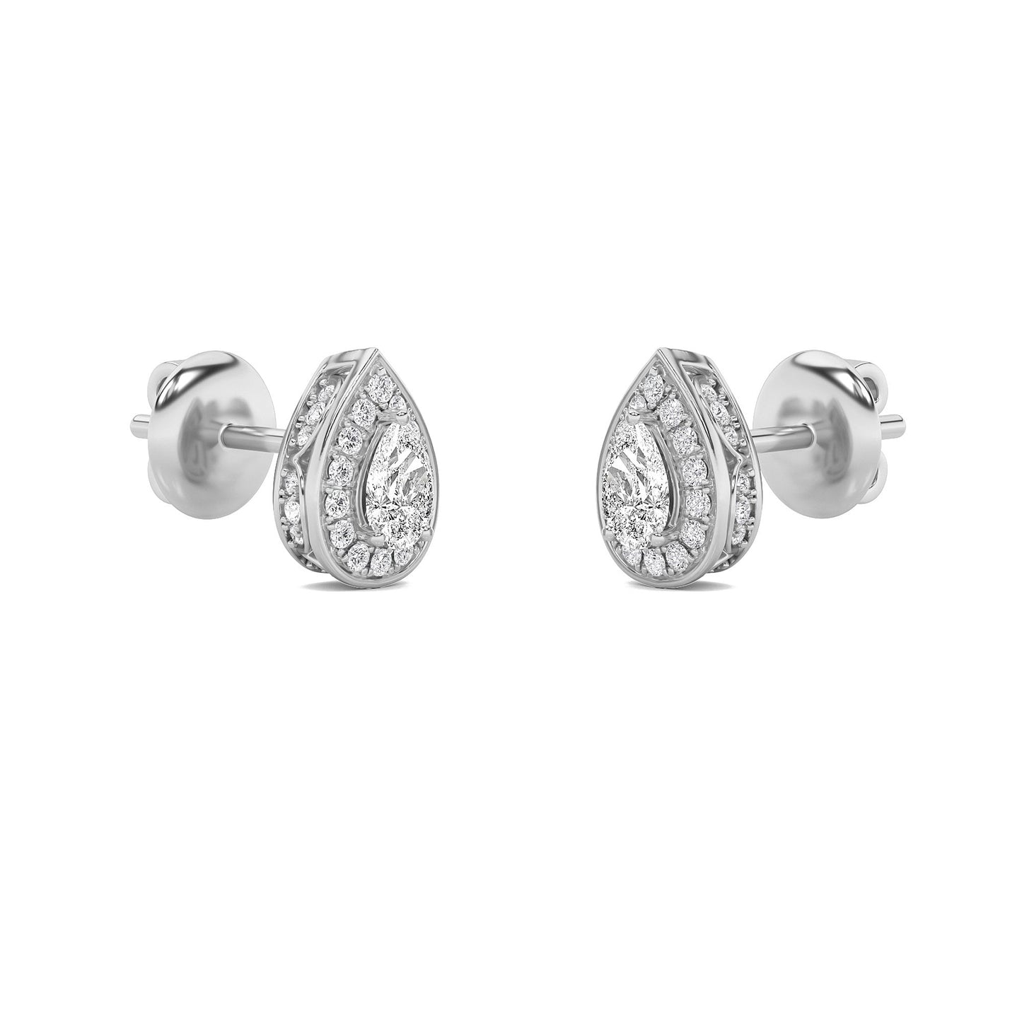 Pear Shaped Lab Grown Diamond (F/VVS) Halo Stud Earrings in 14K Gold