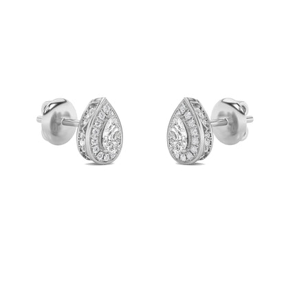 Pear Shaped Lab Grown Diamond (F/VVS) Halo Stud Earrings in 14K Gold