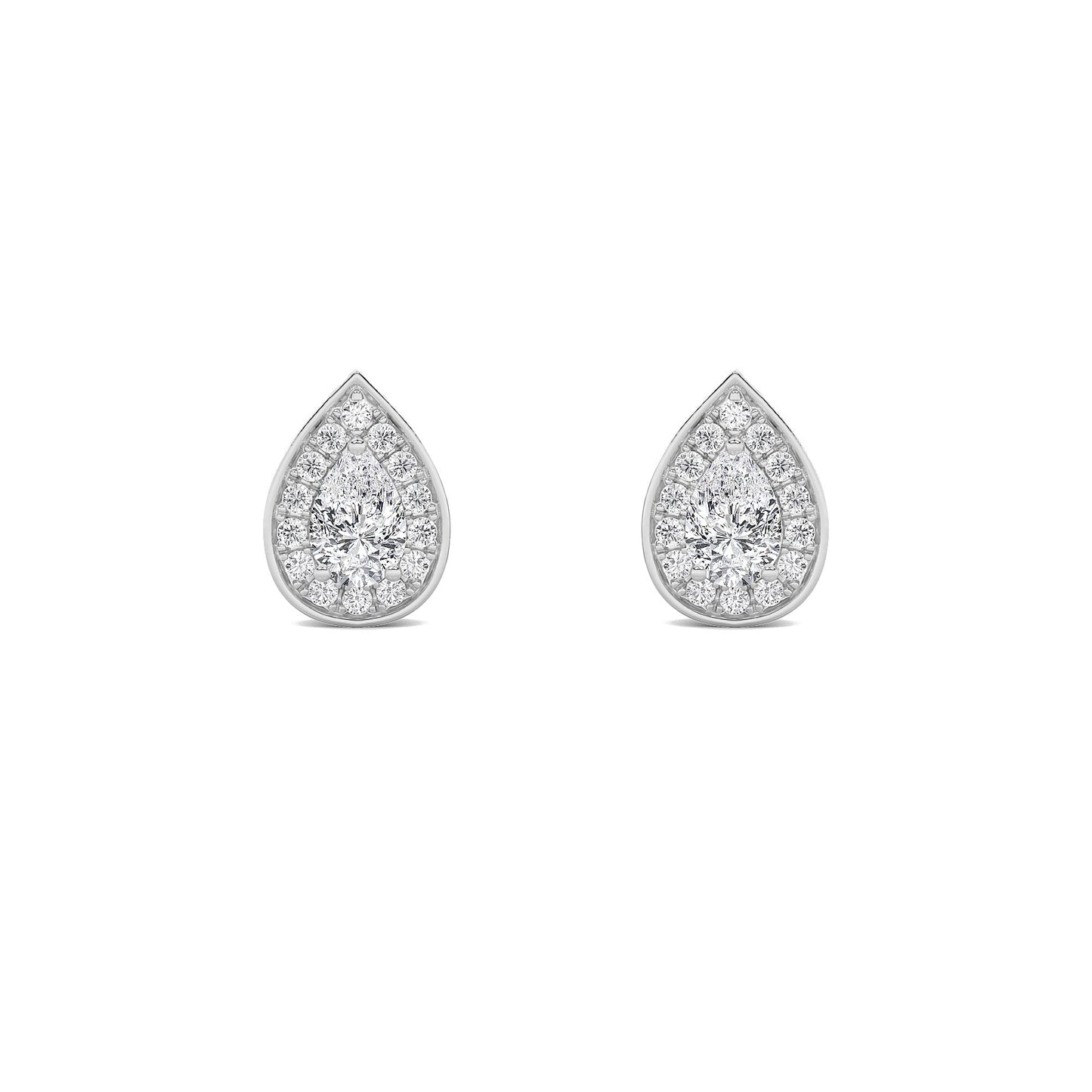 Pear Shaped Lab Grown Diamond (F/VVS) Halo Stud Earrings in 14K Gold