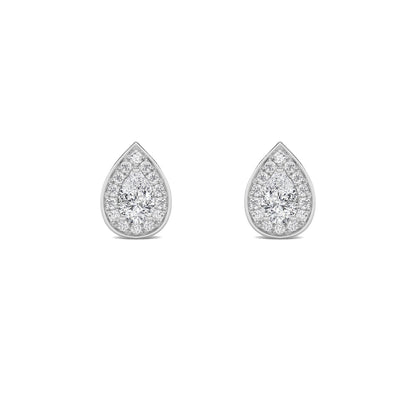 Pear Shaped Lab Grown Diamond (F/VVS) Halo Stud Earrings in 14K Gold