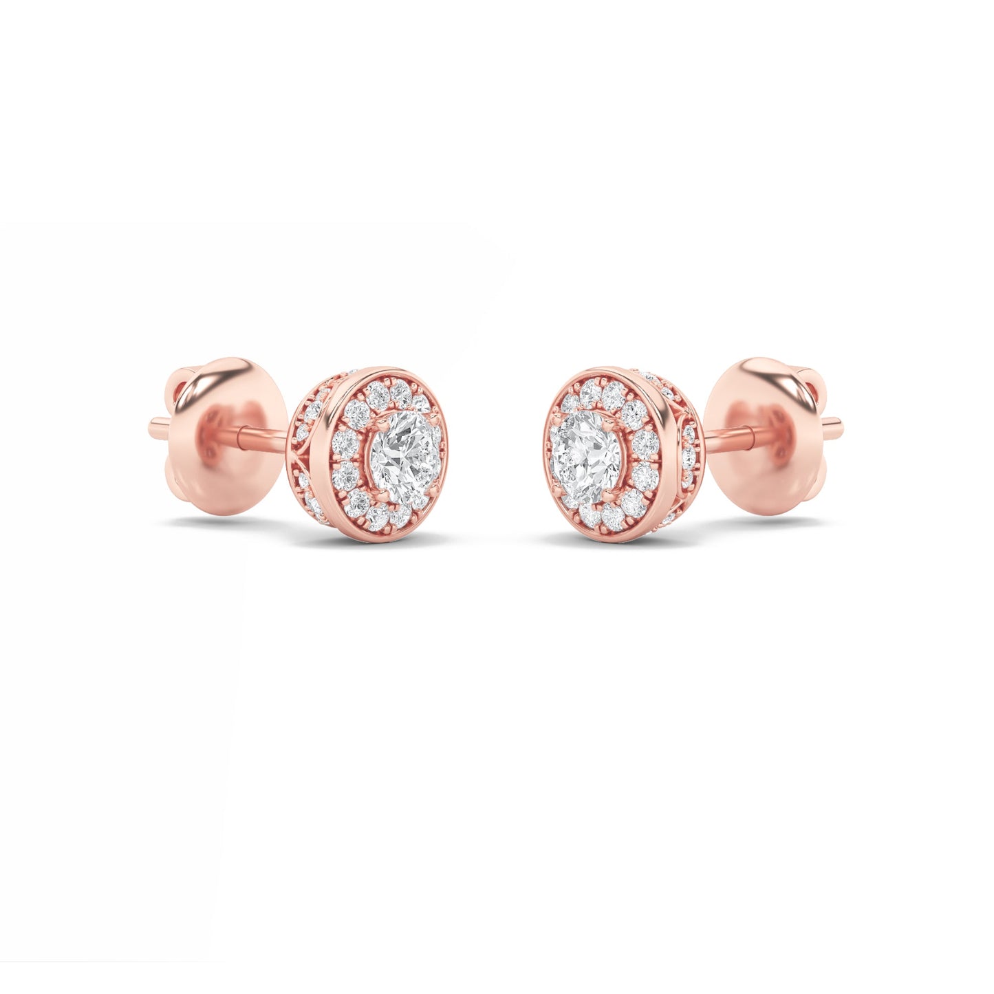 1Cttw Round Shaped Lab Grown Diamond (F/VS) Halo Stud Earrings in 14K Gold