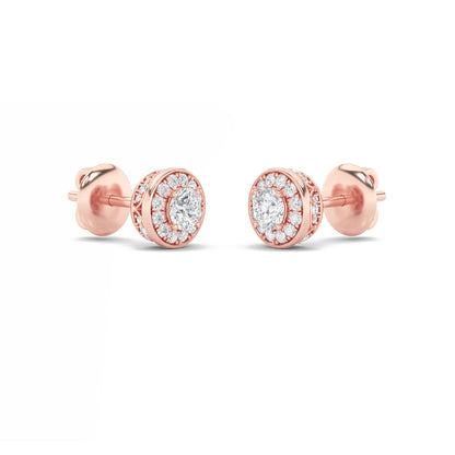 1Cttw Round Shaped Lab Grown Diamond (F/VS) Halo Stud Earrings in 14K Gold