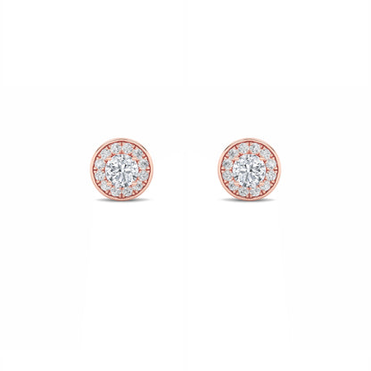 1Cttw Round Shaped Lab Grown Diamond (F/VS) Halo Stud Earrings in 14K Gold