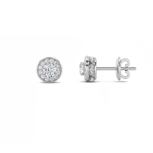 Round Shaped Lab Grown Diamond (F/VS) Halo Stud Earrings in 14K Gold