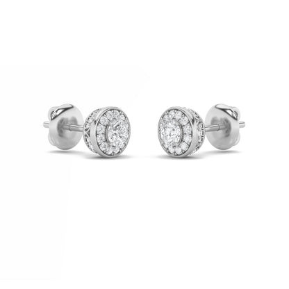 Round Shaped Lab Grown Diamond (F/VS) Halo Stud Earrings in 14K Gold