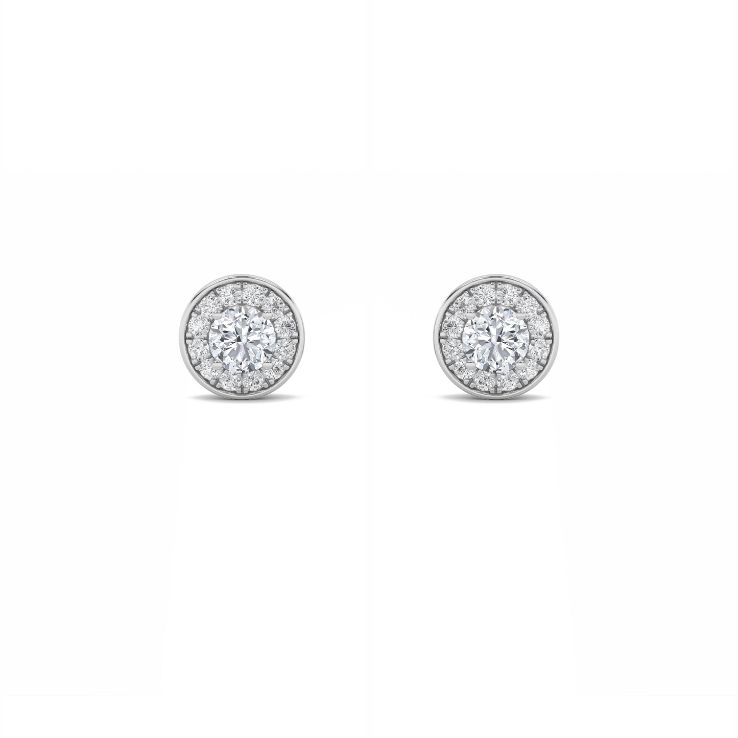 Round Shaped Lab Grown Diamond (F/VS) Halo Stud Earrings in 14K Gold