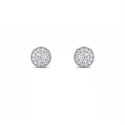 Round Shaped Lab Grown Diamond (F/VS) Halo Stud Earrings in 14K Gold