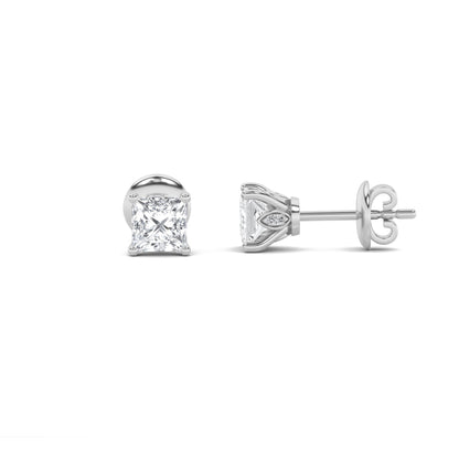 Princess Shaped Lab Grown Diamond (F/VS) Tulip Head Stud Earrings in 14K Gold