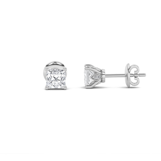Princess Shaped Lab Grown Diamond (F/VS) Tulip Head Stud Earrings in 14K Gold