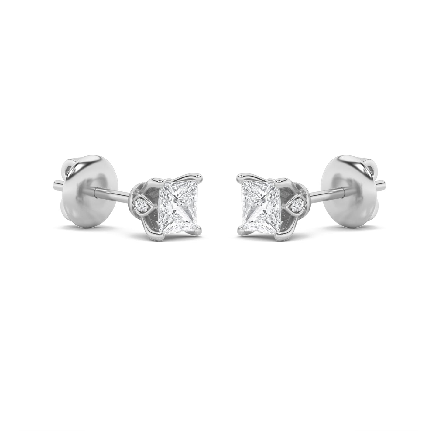 Princess Shaped Lab Grown Diamond (F/VS) Tulip Head Stud Earrings in 14K Gold