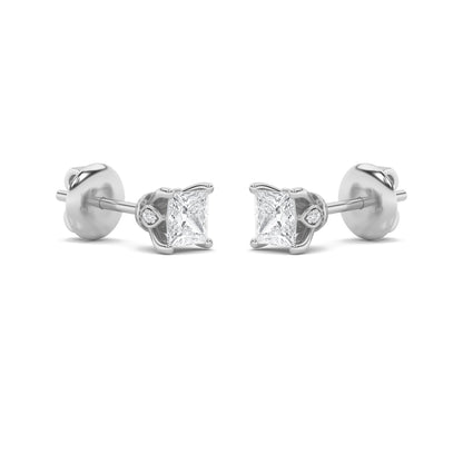 Princess Shaped Lab Grown Diamond (F/VS) Tulip Head Stud Earrings in 14K Gold