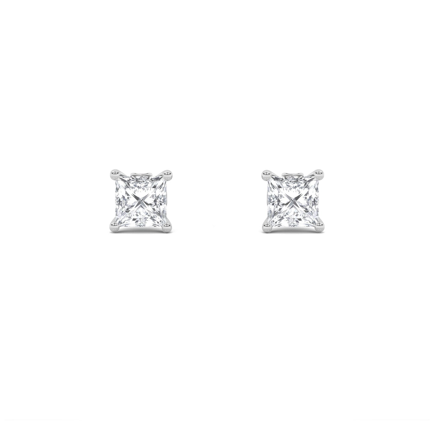 Princess Shaped Lab Grown Diamond (F/VS) Tulip Head Stud Earrings in 14K Gold