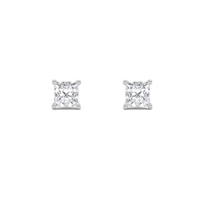 Princess Shaped Lab Grown Diamond (F/VS) Tulip Head Stud Earrings in 14K Gold