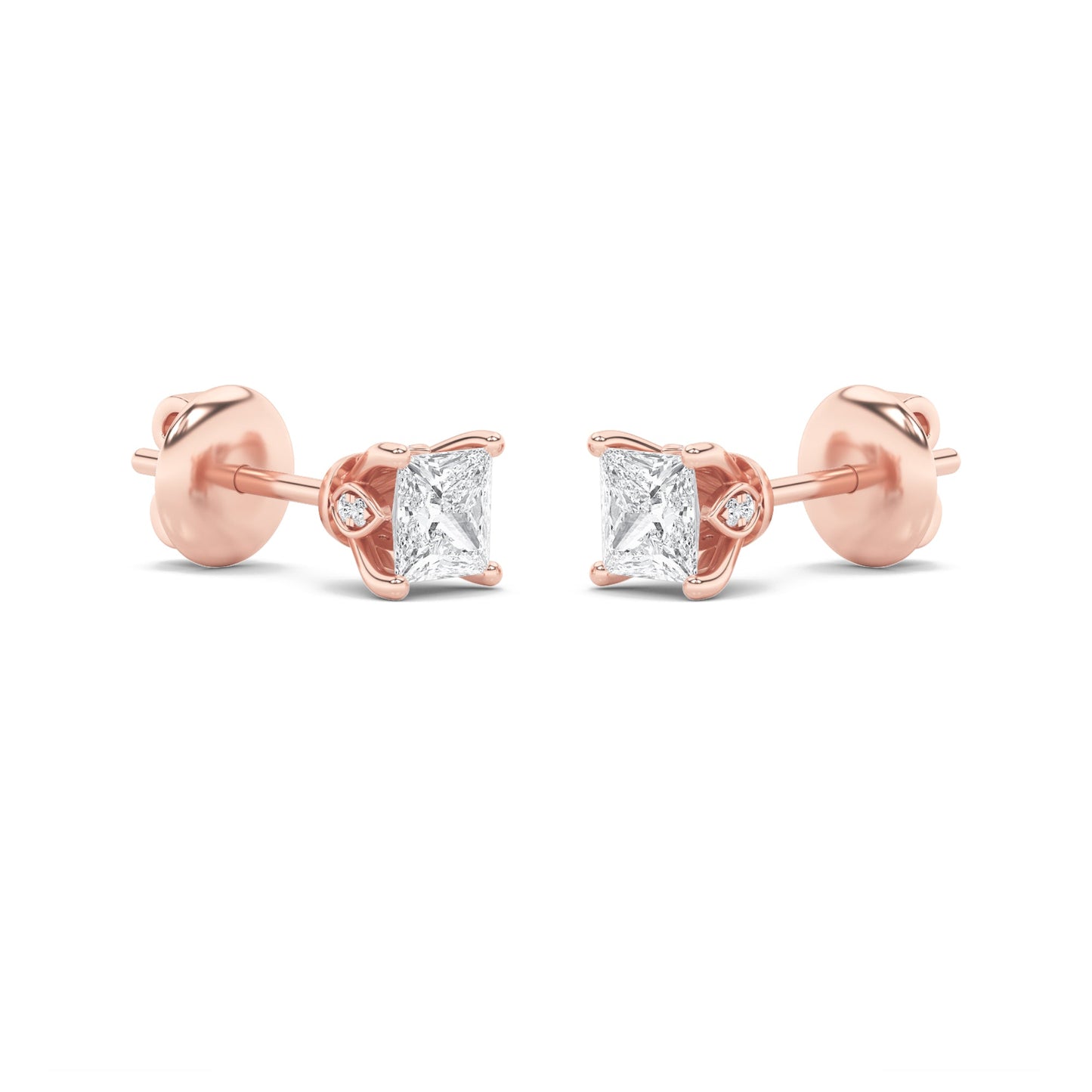 2Cttw Princess Shaped Lab Grown Diamond (F/VS) Tulip Head Stud Earrings in 14K Gold