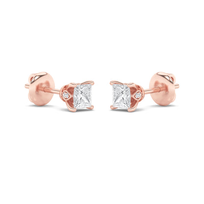 2Cttw Princess Shaped Lab Grown Diamond (F/VS) Tulip Head Stud Earrings in 14K Gold