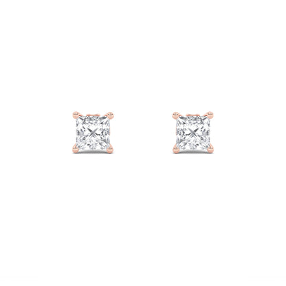 2Cttw Princess Shaped Lab Grown Diamond (F/VS) Tulip Head Stud Earrings in 14K Gold
