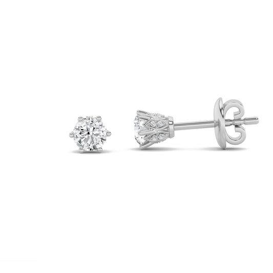 2Cttw Round Shaped Lab Grown Diamond (F/VS) TulipHead Stud Earrings in 14K Gold