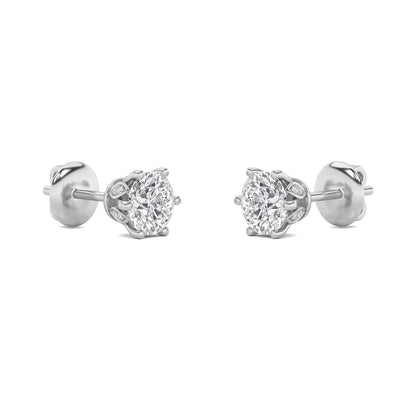 2Cttw Round Shaped Lab Grown Diamond (F/VS) TulipHead Stud Earrings in 14K Gold