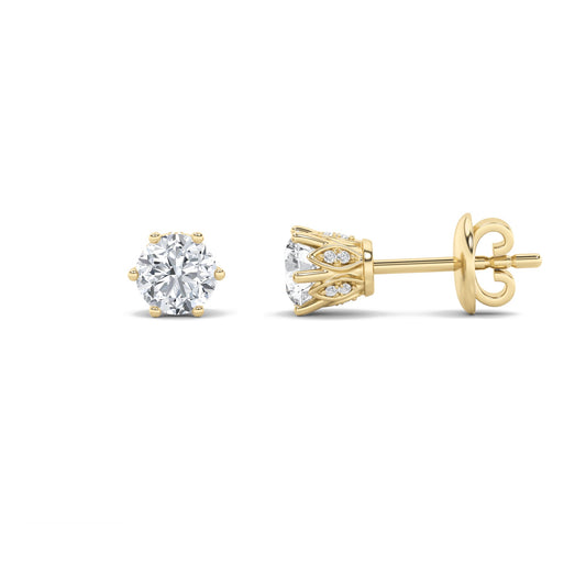 Round Shaped Lab Grown Diamond (F/VS) TulipHead Stud Earrings in 14K Gold