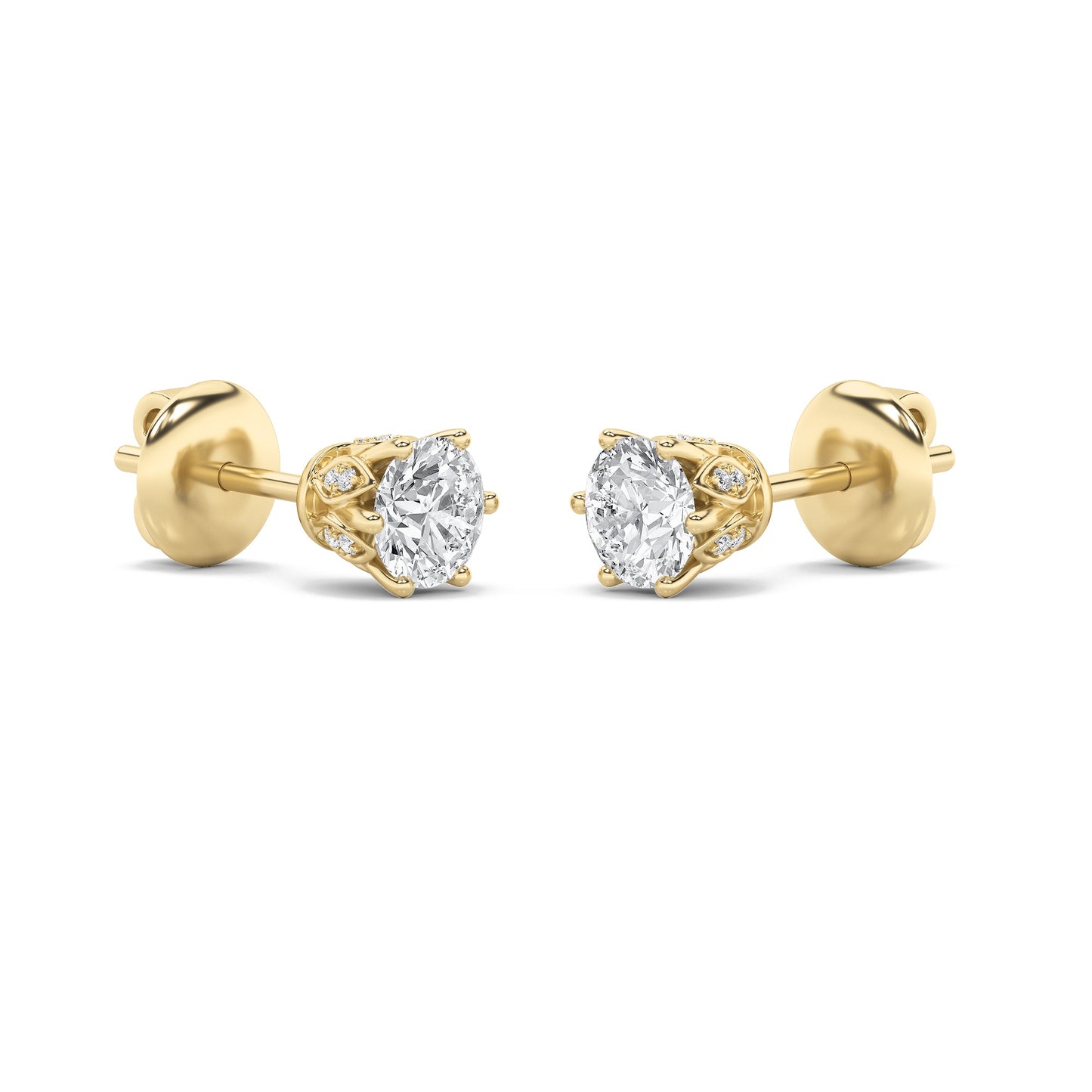 Round Shaped Lab Grown Diamond (F/VS) TulipHead Stud Earrings in 14K Gold