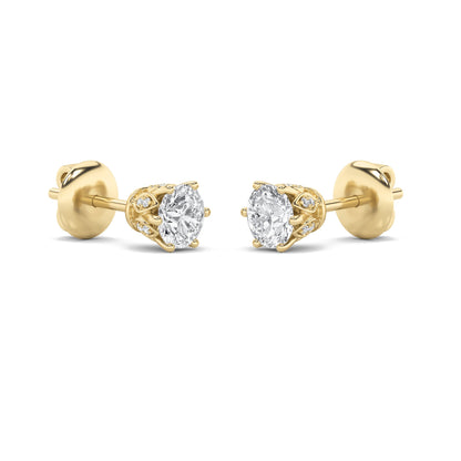 Round Shaped Lab Grown Diamond (F/VS) TulipHead Stud Earrings in 14K Gold