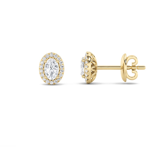 Oval Shaped Lab Grown Diamond (F/VS) Halo Stud Earrings in 14K Gold