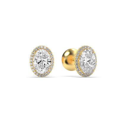 Oval Shaped Lab Grown Diamond (F/VS) Halo Stud Earrings in 14K Gold