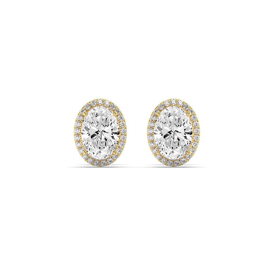 Oval Shaped Lab Grown Diamond (F/VS) Halo Stud Earrings in 14K Gold