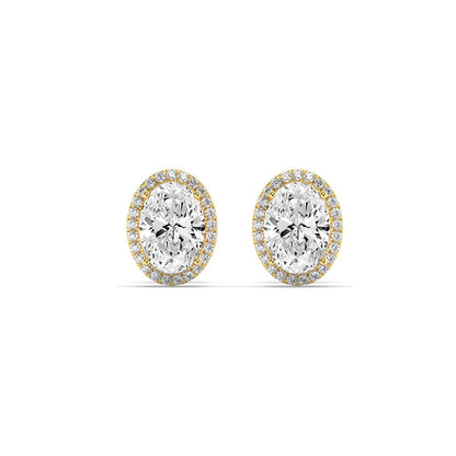 Oval Shaped Lab Grown Diamond (F/VS) Halo Stud Earrings in 14K Gold