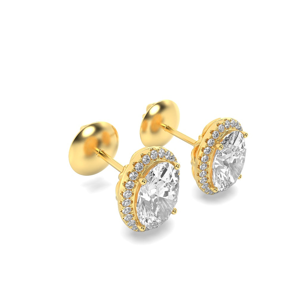 Oval Shaped Lab Grown Diamond (F/VS) Halo Stud Earrings in 14K Gold