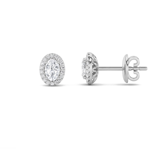 3Cttw Oval Shaped Lab Grown Diamond (F/VS) Halo Stud Earrings in 14K Gold