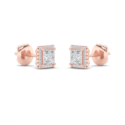 2Cttw Princess Shaped Lab Grown Diamond (F/VS) Halo Stud Earrings in 14K Gold