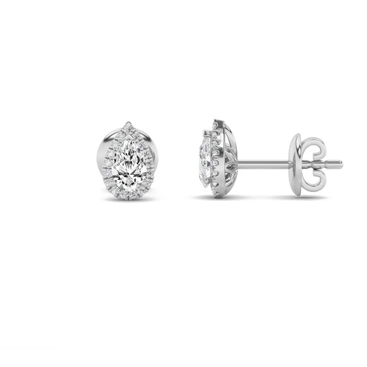 Pear Shaped Lab Grown Diamond (F/VS) Halo Stud Earrings in 14K Gold
