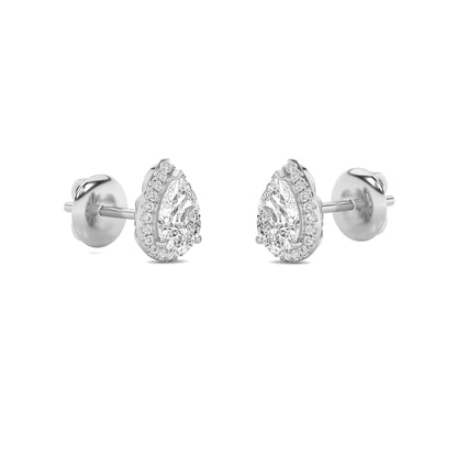 Pear Shaped Lab Grown Diamond (F/VS) Halo Stud Earrings in 14K Gold