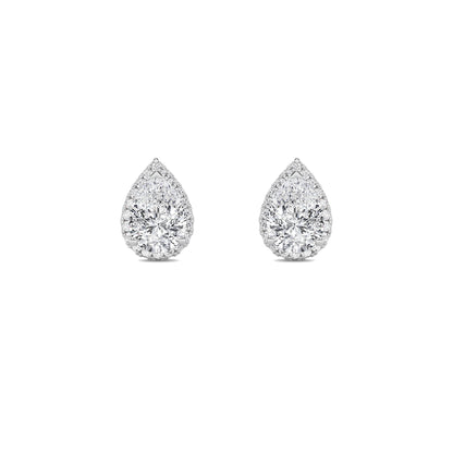 Pear Shaped Lab Grown Diamond (F/VS) Halo Stud Earrings in 14K Gold