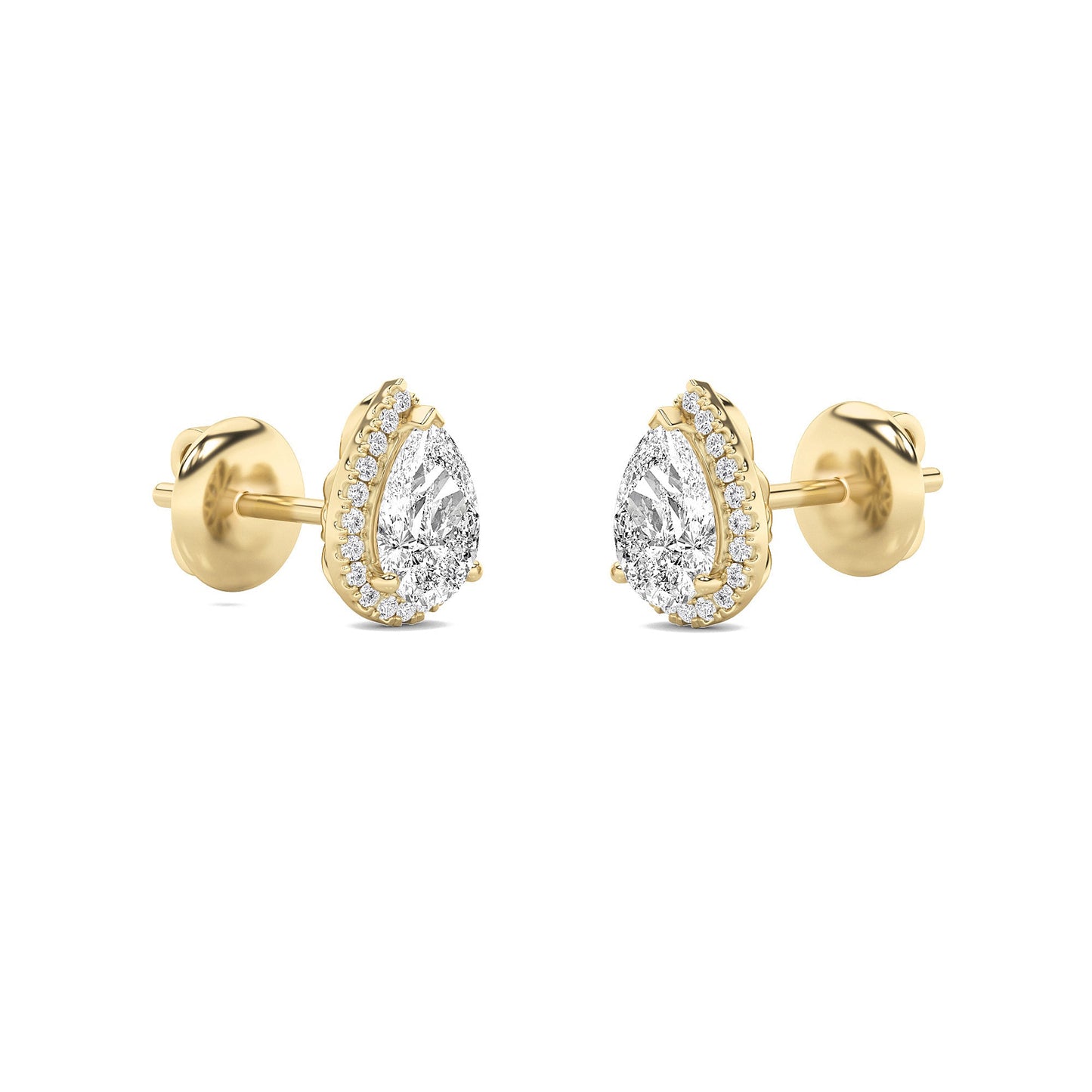 1Cttw Pear Shaped Lab Grown Diamond (F/VVS) Halo Stud Earrings in 14K Gold