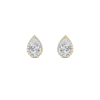 1Cttw Pear Shaped Lab Grown Diamond (F/VVS) Halo Stud Earrings in 14K Gold