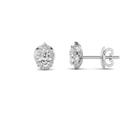 Pear Shaped Lab Grown Diamond (F/VS) Halo Stud Earrings in 14K Gold