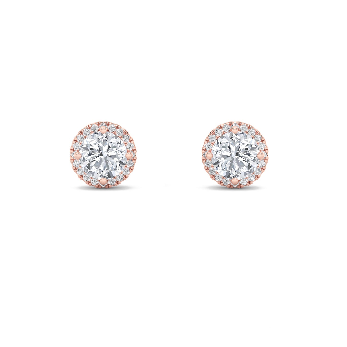 1Cttw Round Shaped Lab Grown Diamond (F/VS) Halo Stud Earrings in 14K Gold