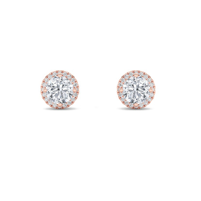 1Cttw Round Shaped Lab Grown Diamond (F/VS) Halo Stud Earrings in 14K Gold