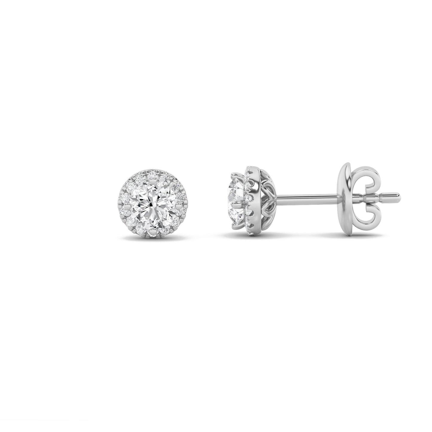 Round Shaped Lab Grown Diamond (F/VS) Halo Stud Earrings in 14K Gold